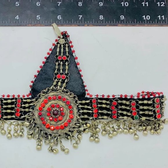 Tribal Red Matha Patti, Traditional Headpiece For Women, Hair Jewelry - Picture 8 of 11